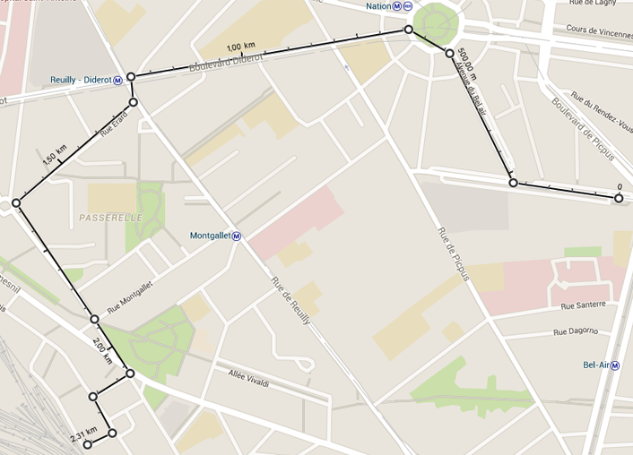 mesure de la distance entre plusieurs points sur google maps