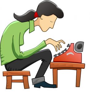 étudiant devant une machine à écrire