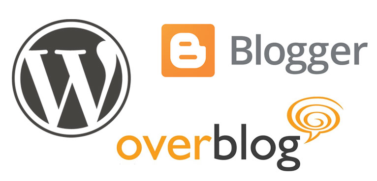 logos de WordPress, Blogger et Overblog